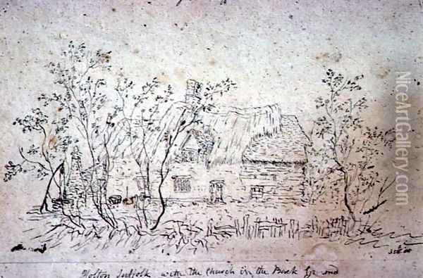 Cottage at East Bergholt, with a well Oil Painting - John Constable