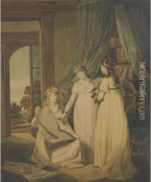 Property From A Philadelphia Collection
 

 
 
 

 
 Three Young Women In An Interior Oil Painting - John Rubens Smith