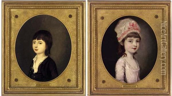 Portrait Of A Boy, And Portrait Of A Girl Oil Painting - John Downman