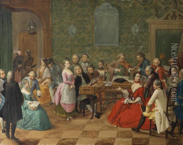 A Music Party In The Interior Of A Palazzo Oil Painting - Giuseppe De Gobbis