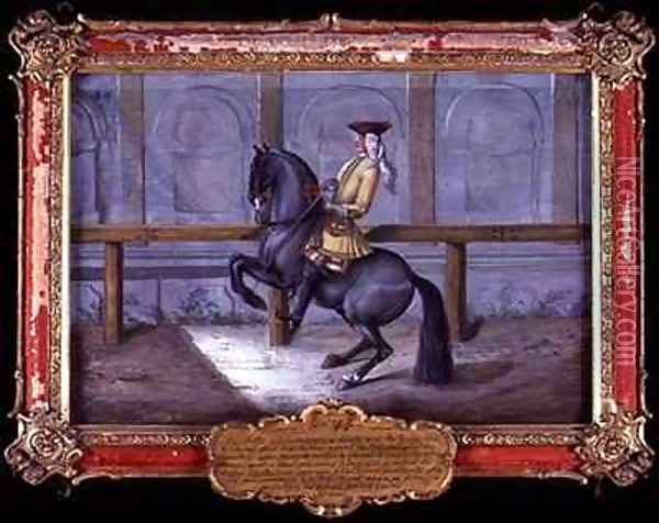 No 44 A Cap de More horse of the Spanish Riding School performing a dressage movement called a Curvet Oil Painting - Baron Reis d' Eisenberg