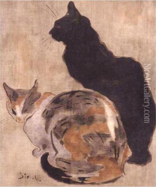 Two Cats Oil Painting - Theophile Alexandre Steinlen