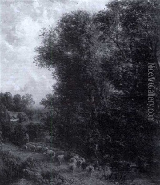 A Flock Of Sheep By A Wooded Stream Oil Painting - Samuel Bough