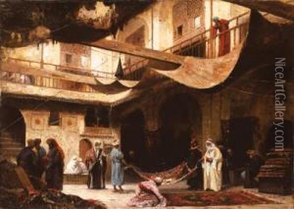 The Rug Merchants Oil Painting - Louis Hippolyte Mouchot