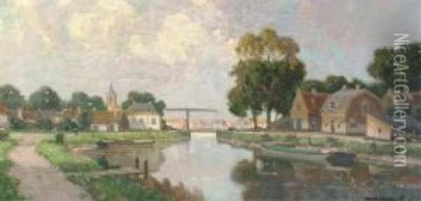A View On A Dutch Town, Possibly Monster Oil Painting - Gerardus Johannes Delfgaauw