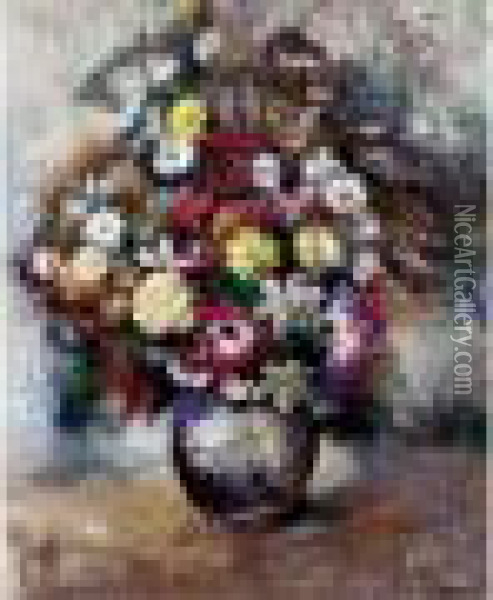 Bouquet De Fleurs. Oil Painting - Paul-Elie Gernez