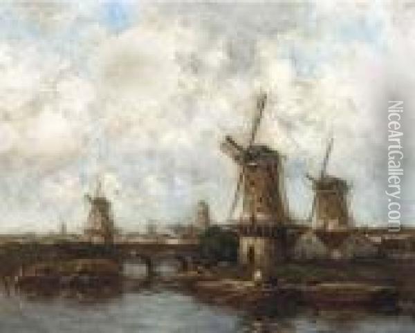 Windmills Near Dordrecht Oil Painting - Willem Cornelis Rip