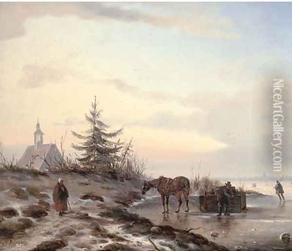 Securing a barrel on the ice Oil Painting - Carl Eduard Ahrendts