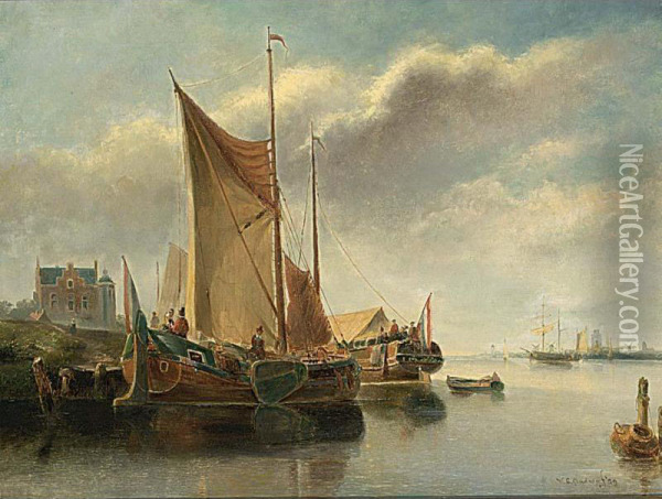 Dutch Sailing Vessels Near The Coast Oil Painting - Willem Lodewijk Andrea