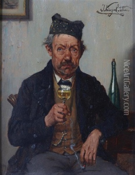 A Man Drinking A Glass Of Wine Oil Painting - Josef Kinzel
