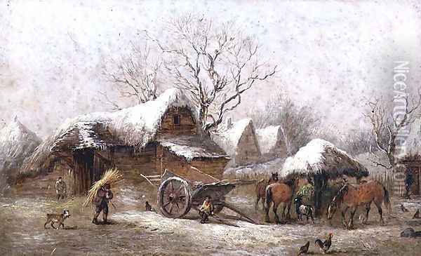 A Winter Farmyard Scene Oil Painting - Thomas Smythe