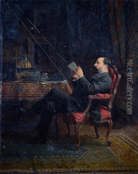 Homme A Sa Lecture Oil Painting - Maurice Leloir