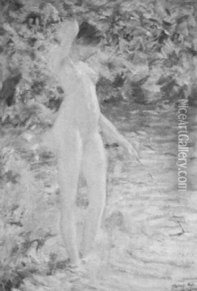 Nude In Forrest Pond Oil Painting - Robert Reid