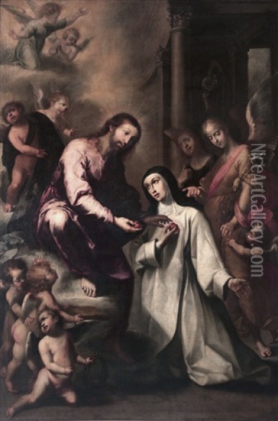 Los Desposorios Misticos De Santa Catalina De Siena Oil Painting - Sebastian de Llanos Valdes