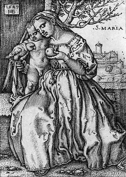 Die Jungfrau mit dem Kinde und dem Papagei 1549 Oil Painting - Hans Sebald Beham