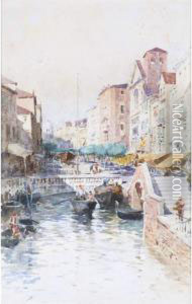 A Venetian Backwater Oil Painting - Paolo Sala