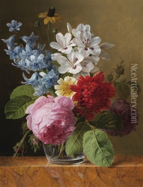 Bouquet De Fleurs Dans Un Verre Oil Painting - Jan Frans Van Dael