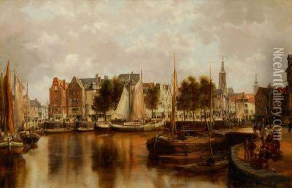 Hafenstadt In Holland Oil Painting - Johann Christoph Frisch