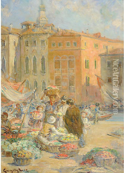 Mercato A Venezia Oil Painting - Imre Gergely