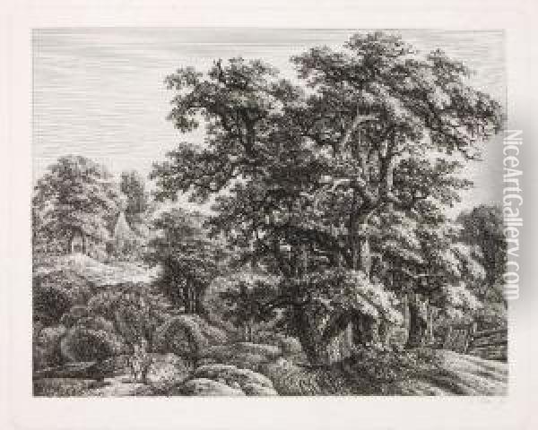 Kolbe, Hugelige Waldlandschaft Mit Jungem Paar Oil Painting - Carl Wilhelm I Kolbe