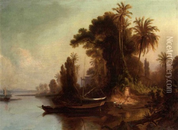 Sunset On A Lagoon On The Coast Of Venezuela Oil Painting - Ferdinand Bellermann