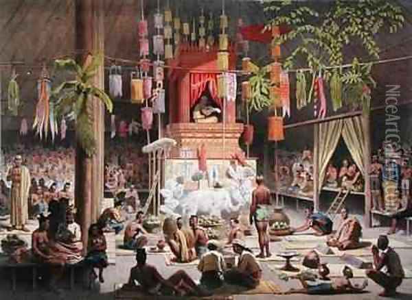 Festival in a pagoda at Ngong Kair Laos Oil Painting - Louis Delaporte