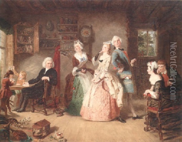 Measuring Heights: A Scene From The Vicar Of Wakefield Oil Painting - William Powell Frith