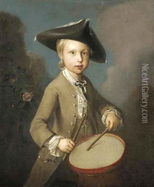 A young drummer boy Oil Painting - Philipe Mercier