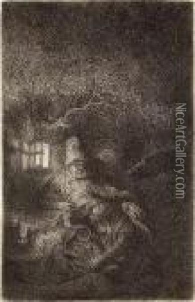 The Rest On The Flight Into Egypt: A Night Piece Oil Painting - Rembrandt Van Rijn