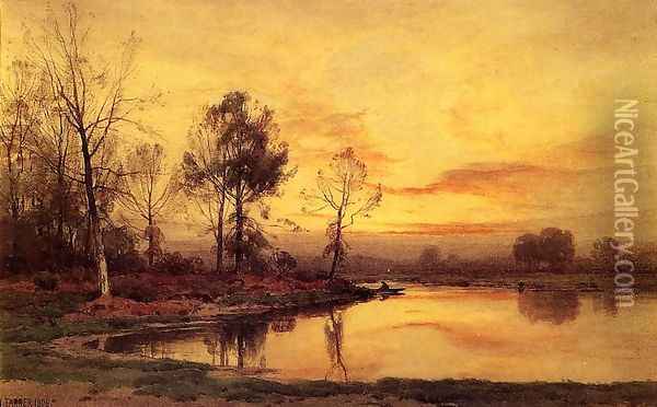 On the River Oil Painting - Henry Farrer