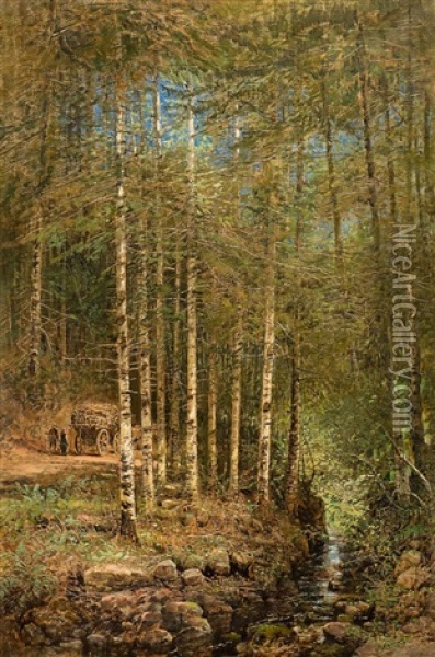 Waldlandschaft Mit Pferdegespann Oil Painting - Pieter Francis Peters