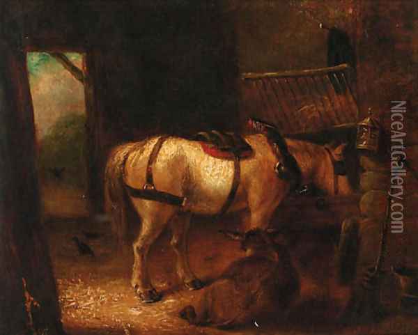 A horse and donkey in a stable Oil Painting - Edmund Bristow