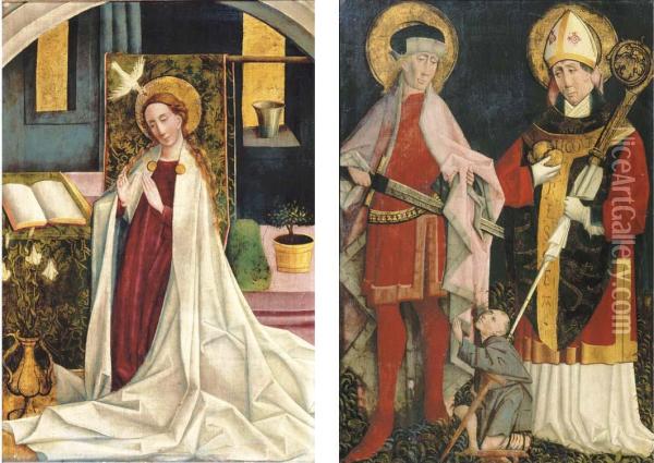 Saint Nicolas And Saint Martin; And The Annuciation Oil Painting - Maitre De Flemalle