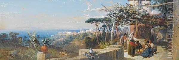 View At Puzzuoli, Near Naples Oil Painting - Thomas Miles Richardson