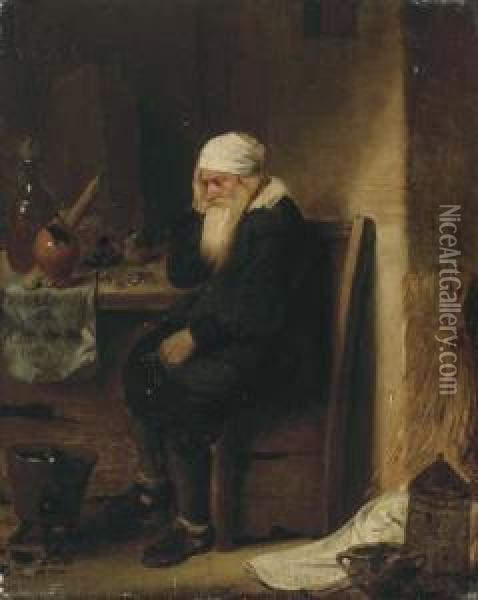 An Alchemist Oil Painting - Quiringh Gerritsz. van Brekelenkam