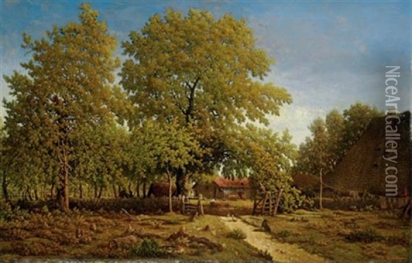 Ferme Dans Les Landes - La Maison Du Garde Oil Painting - Theodore Rousseau