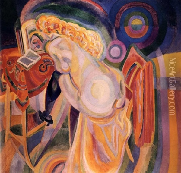 Femme Nue Lisant Oil Painting - Robert Delaunay