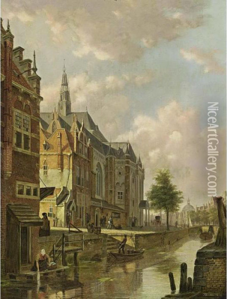 A View Of A Dutch Town Oil Painting - Bartholomeus J. Van Hove