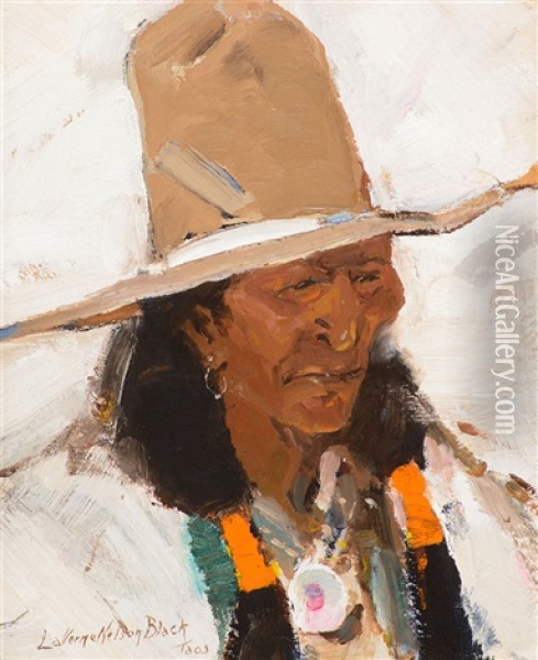 Indian Portrait, Taos Oil Painting - Laverne Nelson Black