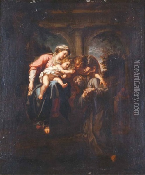 Madonna Con Bambino, San Francesco E Angelo Oil Painting - Annibale Carracci