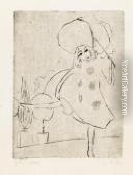 Blonde Pippa In Weisem Tanzkostum Mit Schirm. Oil Painting - Ernst Ludwig Kirchner