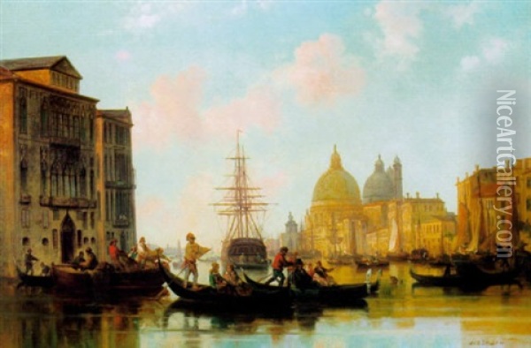 Reges Treiben Im Kanal Vor Santa Maria Della Salute, Venedig Oil Painting - Josef Karl Berthold Puettner