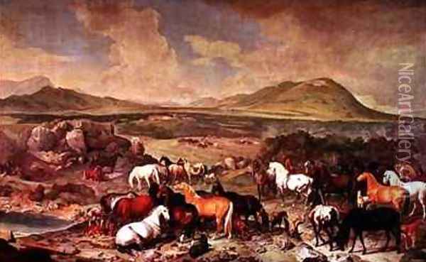The Imperial Stud with Lipizzaner Horses Oil Painting - Johann Georg Hamilton