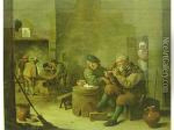 Interno Di Osteria Oil Painting - David The Younger Teniers