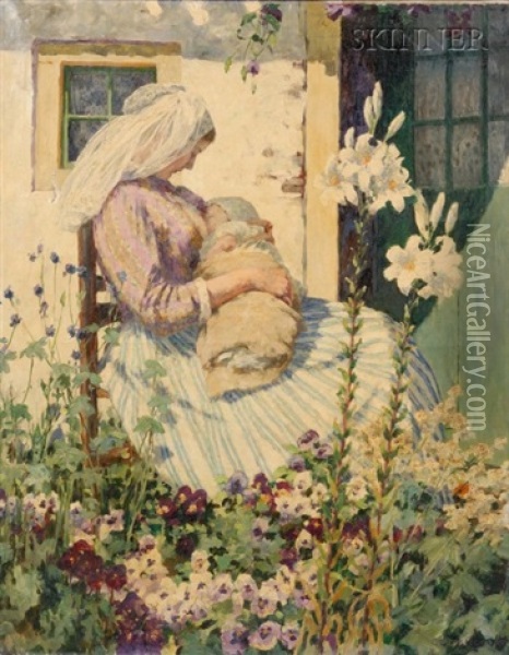 Woman In The Garden Oil Painting - George Hitchcock