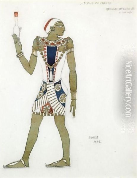 Costume Design For A Young Attendant To Menelas In A Production Of Helen De Sparte Oil Painting - Lev Samoilovich Bakst