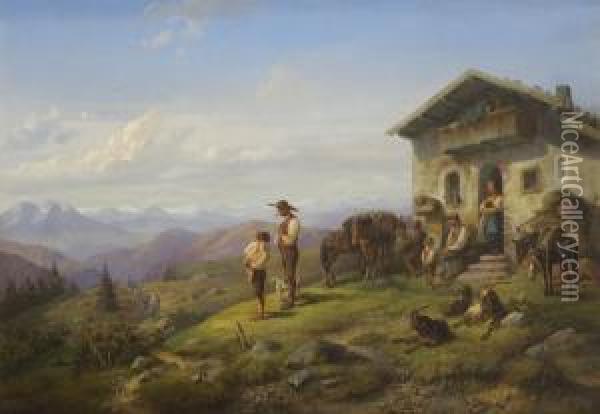In Erwartung. Oil Painting - Joseph Heinrich L. Marr