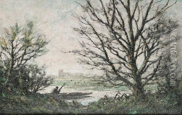 Extensive River Landscape Seen Through Trees; And A Companion Oil Painting - G. Harold Goldthwait