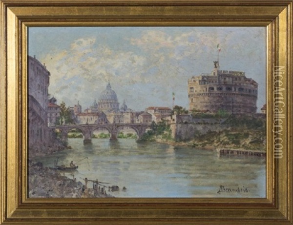 St. Peter's And Castel Sant'angelo From The Tiber River, Rome Oil Painting - Antonietta Brandeis