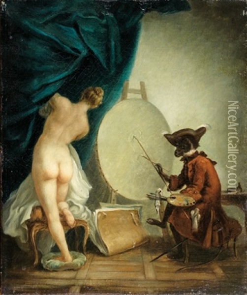 Le Singe Peintre Oil Painting - Jean Baptiste Henri Deshays
